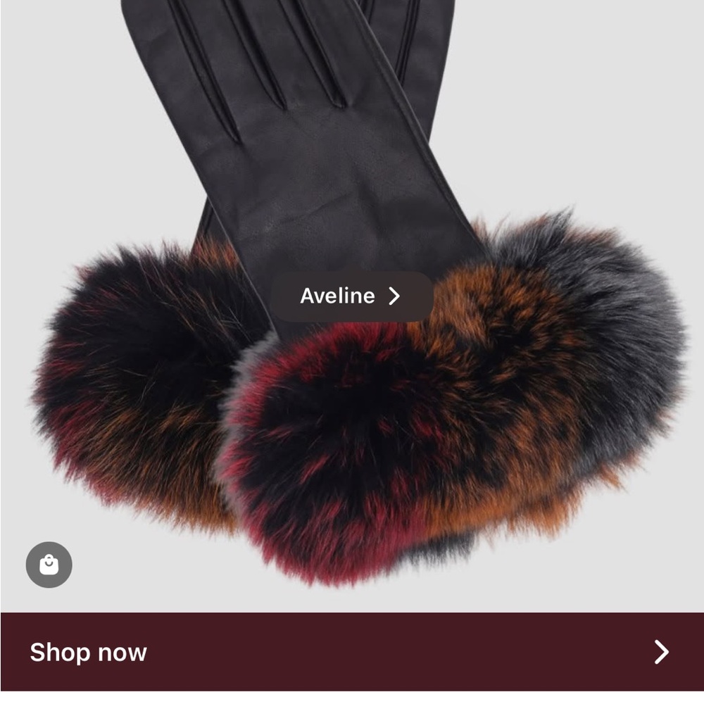 Danier leather Black Leather Gloves with Multicolor Fur Trim